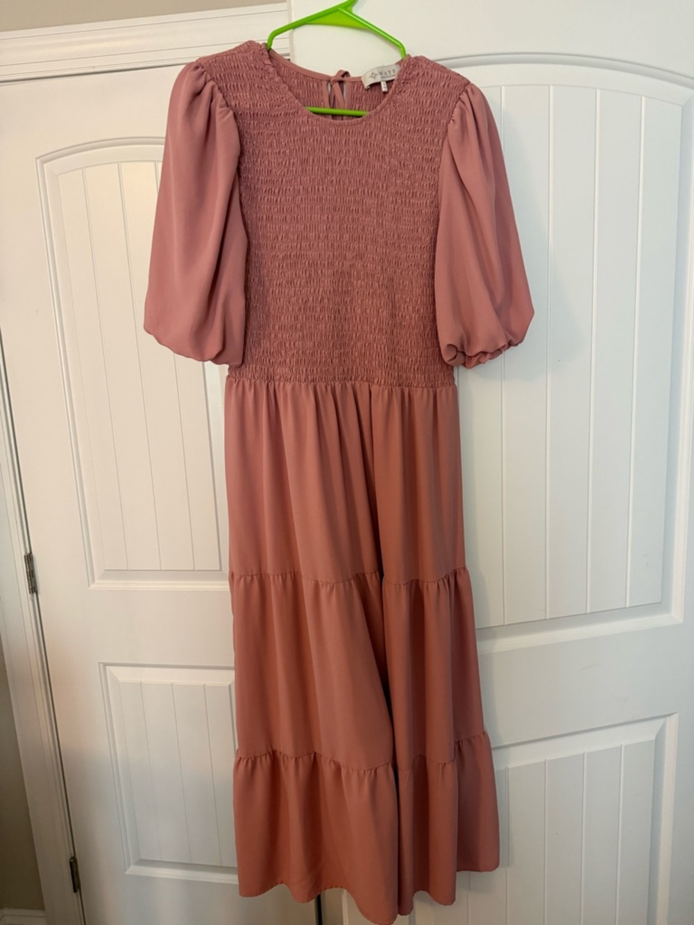 Mauve Smocked Midi Dress with Puff Sleeves